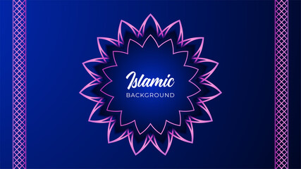 Ornamental arabic blue pink pattern Islamic design background. Ramadan Kareem banner background