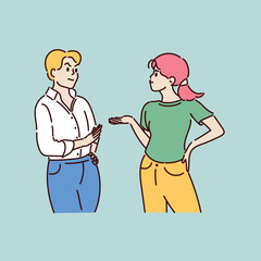 Two woman in conflict. Mom and teenager daughter. The concept of adolescence. Hand drawn vector illustration