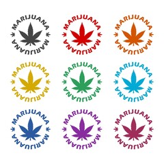 Medical marijuana emblem isolated on white background, color set
