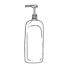 Liquid soap bottle. Vector illustration dishwashing liquid. Pump bottle. Soap dispenser mockup, cosmetic lotion bottle blank. Plastic body gel container or cream shampoo packaging product.