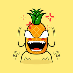 cute pineapple character with very angry expression. eyes bulging and mouth wide open. green and yellow. suitable for emoticon, logo, mascot