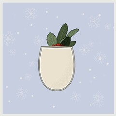 Digital illusttration of Christmas coctail with snowflakes