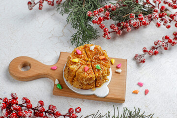 Delicious christmas dessert slices decorated with sprinkles.