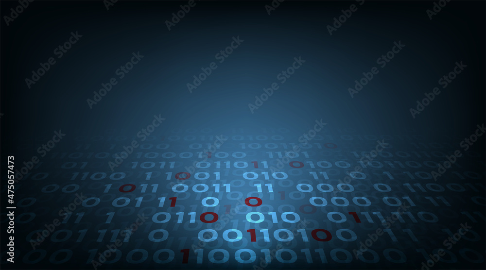 Poster Digital data cyber attack concept.Red and blue binary code on dark blue background. Cyber Attack vector illustration.
