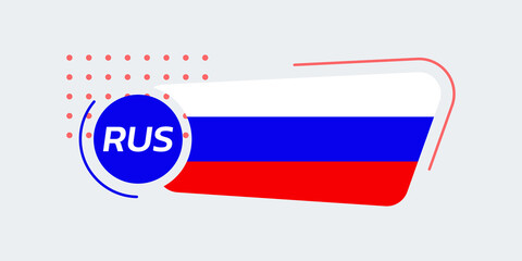 Russia flag icon or badge. Russian national emblem with abstract background and geometric shapes. Vector illustration.
