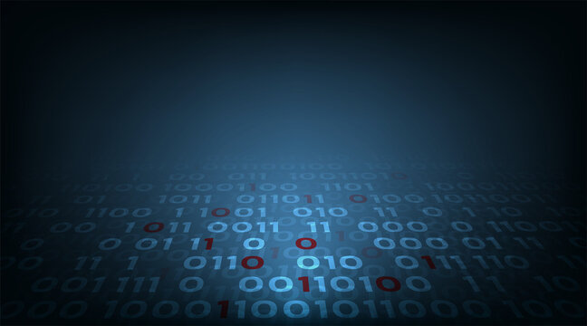 Digital data cyber attack concept.Red and blue binary code on dark blue background. Cyber Attack vector illustration.