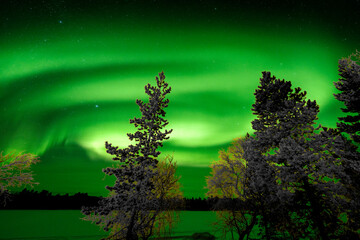 Plakat Aurora Borealis, or Northern Lights at Lake Inari, Finnish Lapland.