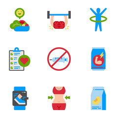 Fitness and healthy flat icon set.
