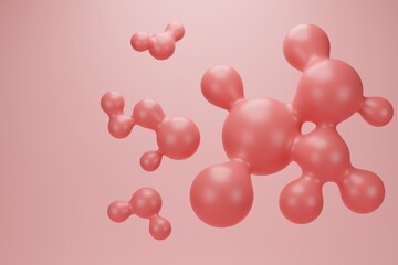 3d abstract pink molecule or atom against pink background. 3d illustration. 3d rendering of abstract background. 