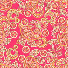 Seamless Paisley pattern in indian batik style. Floral vector illustration