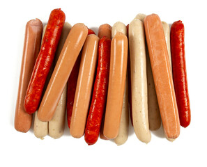 assortment of sausages isolated on white background