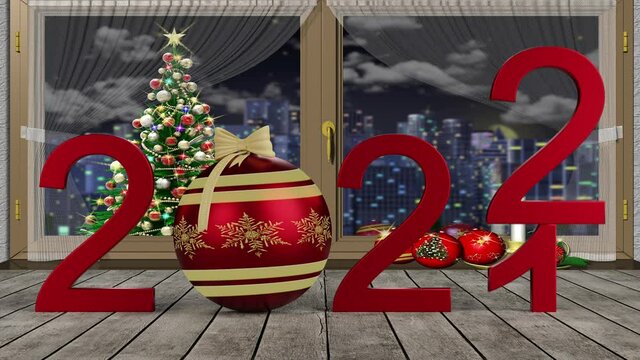 Filmato. Illustrazione 3D. Anno nuovo 2022. Capodanno 2022 in numeri. Il 2022 sostituisce il 2021..