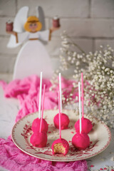 Cake pops for Valentine's Day.selective focus
