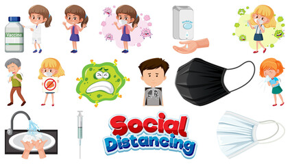 Cartoon character and Coronavirus vaccination isolated objects
