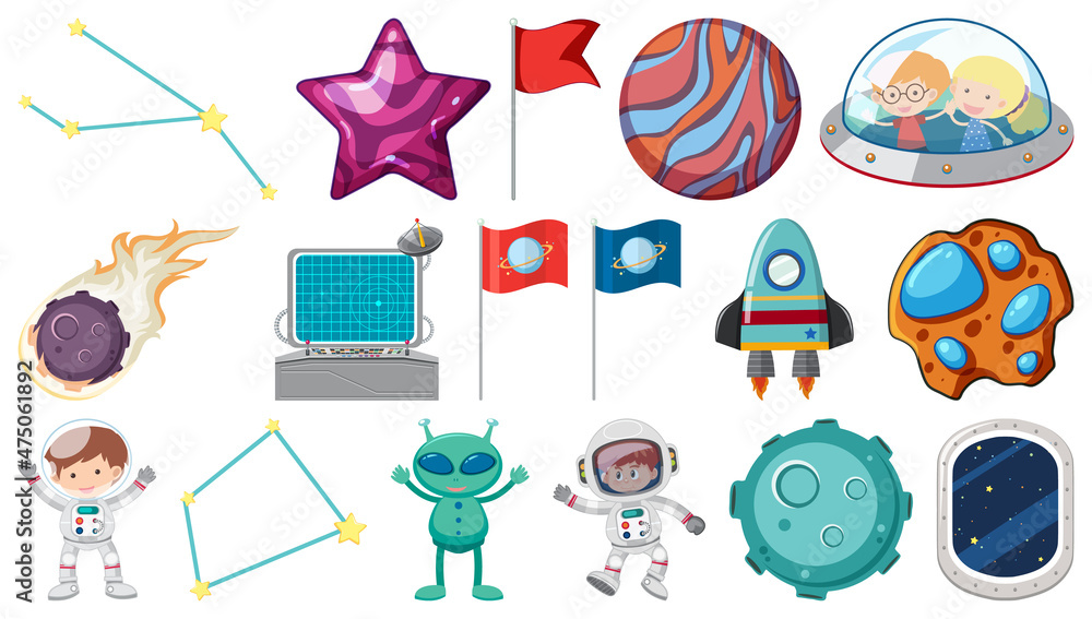 Wall mural set of isolated fantasy space objects