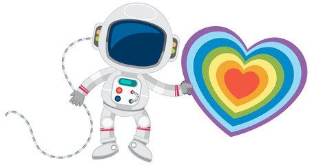 Astronaut with colourful rainbow  heart