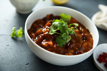 Homemade red bean ragout with vegetables
