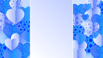 Valentine's card white blue Papercut style design background