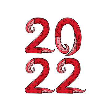 happy new year 2022 vector illustration text typography octopus pattern design