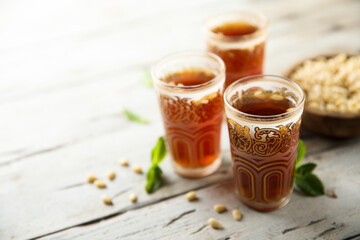 Traditional mint tea with pine nuts
