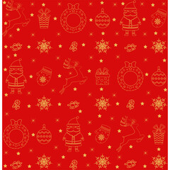 Christmas pattern on a red background.  Beautiful pattern for a luxurious gift wrapping paper, t-shirts, greeting cards.