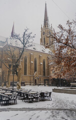 Winter cityscape, square in city center in Novi Sad in Serbia on a winter day