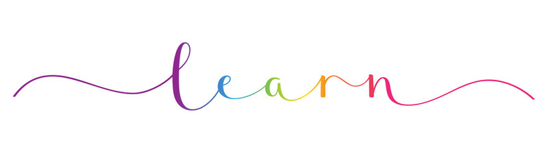LEARN rainbow gradient vector brush calligraphy banner with swashes