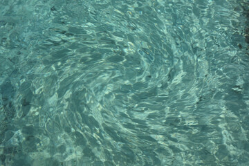 Shiny water ripples. Grungy bright cover with circle of light water energy. Colorful blue kaleidoscope. Decorative backdrop in dark and light colors. Cool stylish trendy image. Luxury natural view.