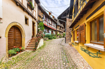 Colorful timbered houses of the Alsatian town of Eguisheim, France
