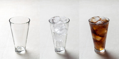 cocktail of rum and cola with ice