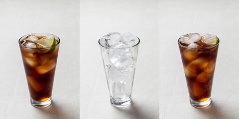 cocktail of rum and cola with ice