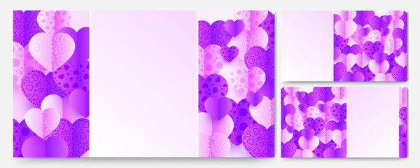 Valentine's card white purple Papercut style design background