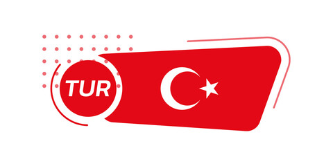 Turkey flag icon or badge. Turkish national emblem with abstract background and geometric shapes. Vector illustration.