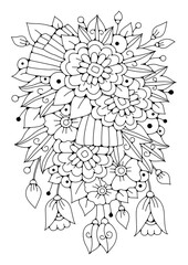 Coloring book page for children and adults. Black and white flowers for drawing.