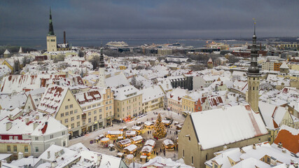 Christmas market in snow clad old Tallinn