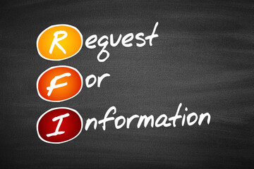 RFI - Request For Information, acronym business concept on blackboard