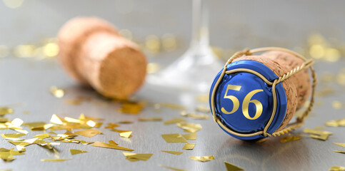 Champagne cap with the Number 56 - obrazy, fototapety, plakaty