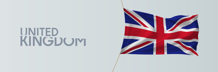 United Kingdom vector banner, greeting card. UK wavy flag