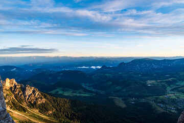 Morning view from Bivacco Mario Rigatti in Latemar mountain group in Dolomites mountains