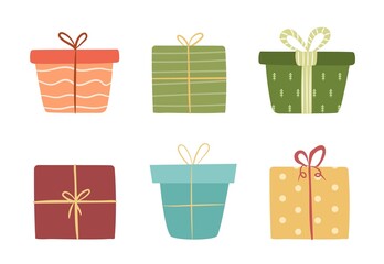 Wrapped gifts set. Vector flat illustrations