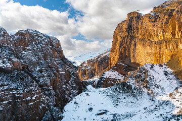 Snow covered canyon in mountains