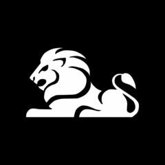 Lion logo. Lion icon. King of beasts. White lion on black background. Vector illustration