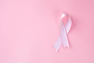 Pink ribbon breast cancer awareness, Health medical concept, pink background