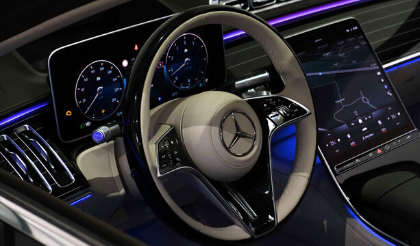 STUTTGART, GERMANY - Dec 10, 2021: Mercedes Maybach S Class - Luxurious, Comfortable And Modern Car Interior