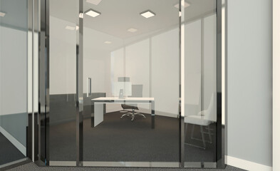 Modern office building interior. 3D rendering.