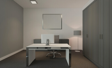 Elegant office interior. Mixed media. 3D rendering.