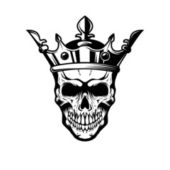 Skull with king crown. Design element for logo, label, sign, emblem. Vector illustration