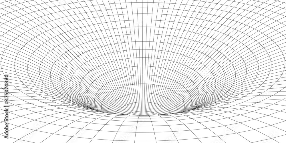 Wall mural abstract wireframe tunnel. science wormhole. vector 3d portal grid. futuristic fantasy funnel.