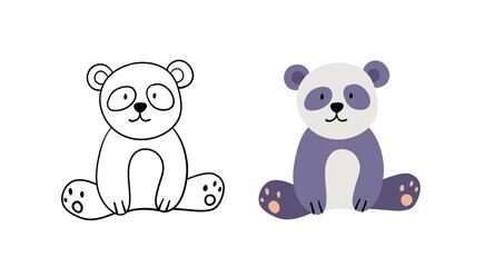 Obraz na płótnie Canvas Cute hand-drawn panda animal. Vector flat Illustration bear. Contour and color version.