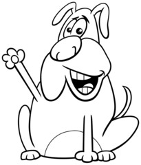 cartoon dog waving his paw coloring book page